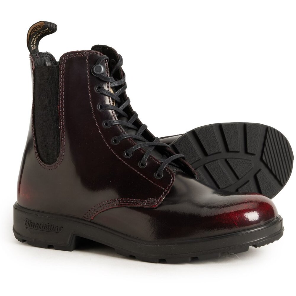 Blundstone Women’s High Shine Burgundy Leather Lace-Up Chelsea Boots